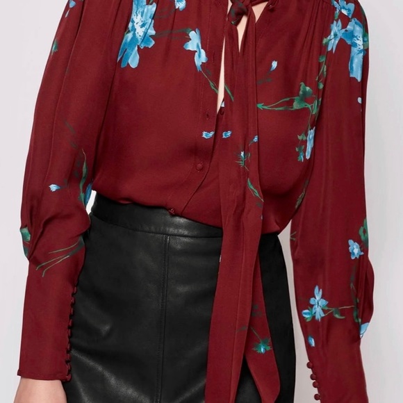 HOT LOOK! Joie 100% Silk Long Sleeve Blouse Size Large, Neck Tie, 10 Button Cuff - Picture 9 of 14